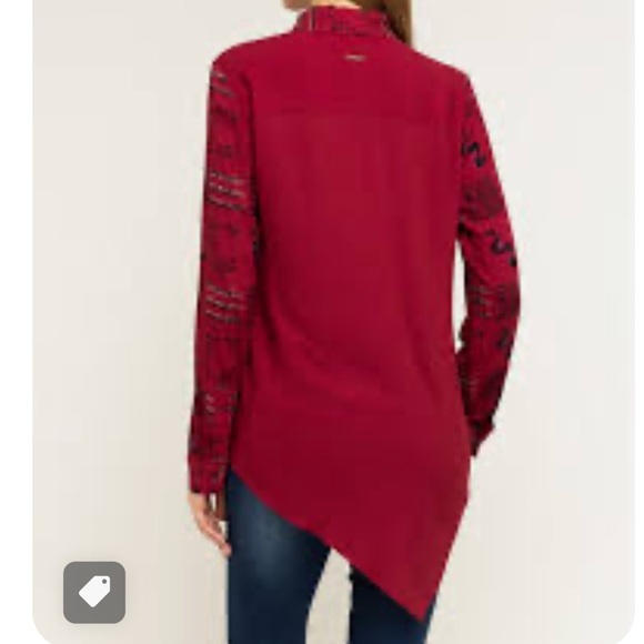 Desigual red asymmetric button up long sleeve. NWT. Size small. - Picture 1 of 5
